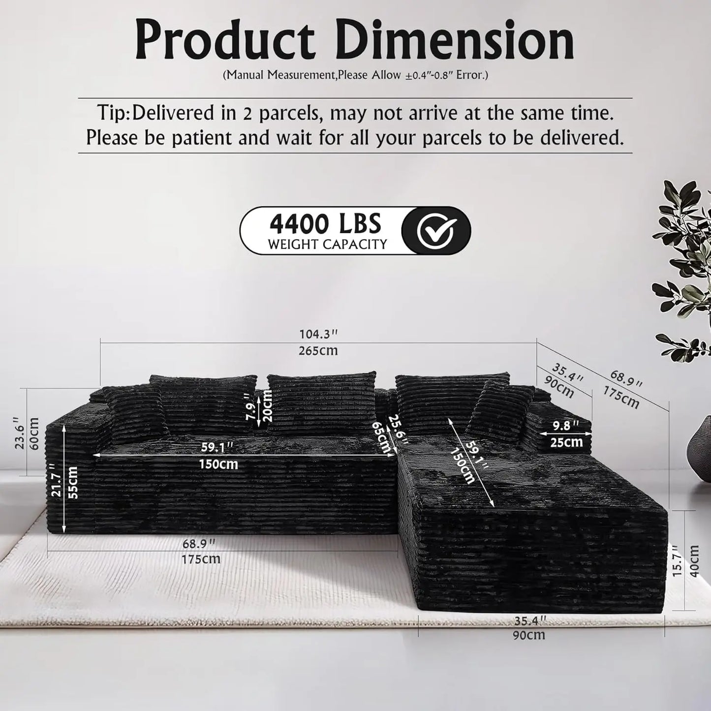 Oak & Theory - Boneless Cloud Sectional Couch with L-Shape Chaise