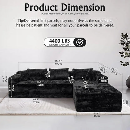 Oak & Theory - Boneless Cloud Sectional Couch with L-Shape Chaise